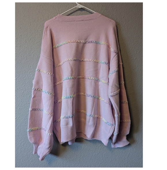 NEW Pastel Lavender/Pink Stitch Knit Sweater Oversize L/XL/XXL - Picture 7 of 13
